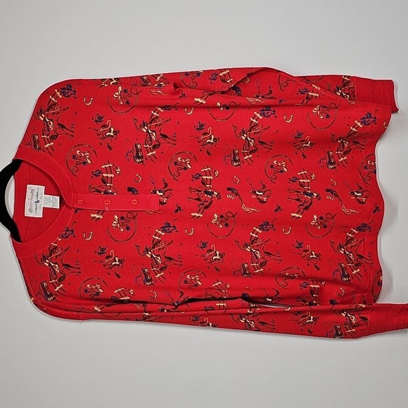 Vtg Ralph Lauren Roughwear Henley Tee Red Rodeo Print Size M NEW